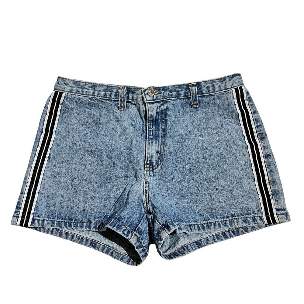 Vtg 90s Outlaw Short Shorts Daisy Dukes Striped Bareback High Waist Denim Jean